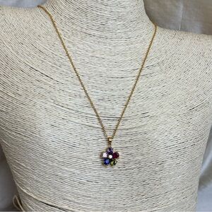 Gold Tone Multi color CZ Flower Pendant Necklace